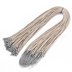 Algodón encerado el collar del cordón, con broches de langosta de la aleación de la garra y las cadenas finales de hierro, Platino, trigo, 44~48 cm, 1.5mm