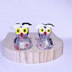 Handmade Lampwork Silver Foil 3D Owl Figurines, for Home Desktop Decoration, Yellow, 30x35mm