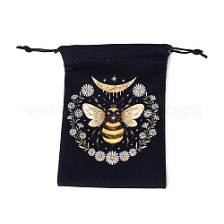 Borse rettangolari in velluto, sacchetti con coulisse, per confezioni regalo, nero, modello delle api, 18x14cm