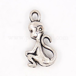 Tibetan Style Alloy Pendants, Cadmium Free & Nickel Free & Lead Free, Monkey, Antique Silver Color, Size: about 20mm long, 11mm wide, 6mm thick, hole: 1.5mm