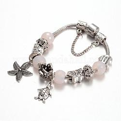 Bracelets en alliage avec perles européennes avec strass, avec des perles de verre et chaîne en laiton, vieille dentelle, 180mm
