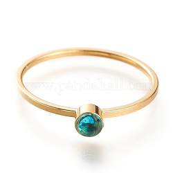 Revestimiento iónico (ip) 304 anillas de acero inoxidable, con diamante de imitación, plano y redondo, dorado, circón azul, nosotros tamaño 7~7 3/4 (17.3~17.9 mm)
