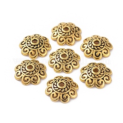 Coppette copriperla di perline stile tibetano,  cadmio& piombo libero, fiore, oro antico, 12x12x4mm, Foro: 1.5 mm