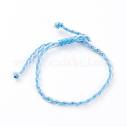 Adjustable Two Tone Nylon Cord Braided Bracelets, Light Sky Blue, Inner Diameter: 3/8~2-5/8 inch(1~6.6cm)