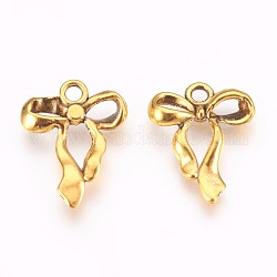 Tibetan Style Alloy Pendants, Bowknot, Lead Free and Cadmium Free, Antique Golden, 23x18x4mm, Hole: 2.5mm