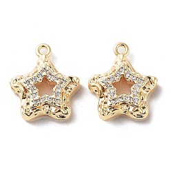 Rack Plating Brass Micro Pave Cubic Zirconia Pendants, Star Charm, Real 18K Gold Plated, 14x12x3mm, Hole: 1.2mm