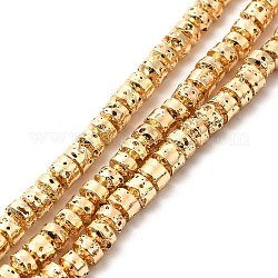Fili di perle di roccia lavica naturale elettrodeposta, rondelle, placcato oro chiaro, 3x4.5mm, Foro: 1 mm, circa 127~128pcs/filo, 15.75~15.94 pollice (40~40.5 cm)