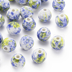 Handmade Porcelain Beads, Round, Blue, 12mm, Hole: 2mm