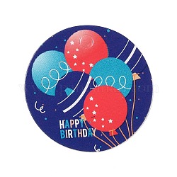 Etichette regalo in carta kraft buon compleanno, rotondo e piatto, modello a palloncino, 3x0.02cm, Foro: 3 mm, circa 100pcs/scatola