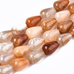 Fili di perline agata crepato naturale, lacrima, sabbia marrone, 14x9.5mm, Foro: 1.2 mm, circa 28pcs/filo, 15.55 pollice (39.5 cm)