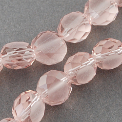 Frosted Glass Bead Strands, Faceted, Flat Round, Pink, 6x3~4mm, Hole: 1mm