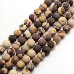 Chapelets de perles rondes en jaspe zèbre mat naturel, 4mm, Trou: 1mm, Environ 93~96 pcs/chapelet, 14.9~15.6 pouce