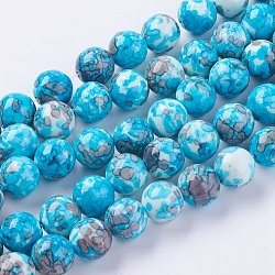 Perles synthétiques en jade blanc océan (pierre de pluie), teinte, ronde, lumière bleu ciel, 8mm, Trou: 0.8mm, 50 pcs / chapelet, 15 pouce