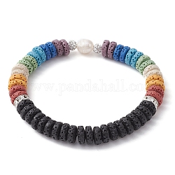 Braccialetto elasticizzato con perline di roccia lavica naturale tinta e perle, colorato, diametro interno: 2 pollice (5 cm)