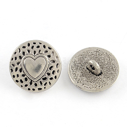 Stile tibetano bottoni con gambo lega,  cadmio& piombo libero, piatta e rotonda con il cuore, argento antico, 18x7mm, Foro: 2 mm