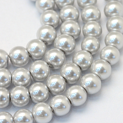 Cottura dipinto di perle di vetro perlato fili di perline rotondo, grigio chiaro, 6~7mm, Foro: 1 mm, circa 145pcs/filo, 31.4 pollice