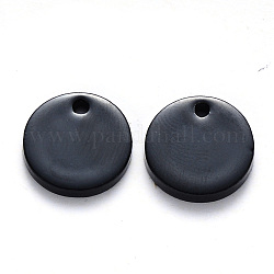 Encantos opacos de acetato de celulosa (resina), plano y redondo, negro, 13.5x2.5mm, agujero: 1.5 mm