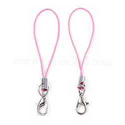 Sangles mobiles en corde polyester, avec les accessoires en alliage de platine plaqués, rose chaud, 6.5~7 cm