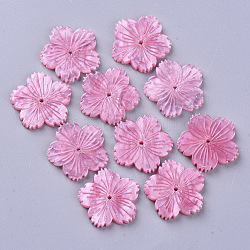 Шарики ацетат целлюлозы (смола), цветок, ярко-розовый, 19x20x3 мм, отверстие : 1 мм