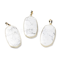 Natural Howlite Pendants, with Rack Plating Light Gold Tone Brass Findings, Cadmium Free & Lead Free, Oval Charms, 48x22x4.5mm, Hole: 8x5mm
