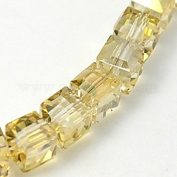 Perles en verre electroplate, arc-en-ciel plaqué, facette, cube, jaune, 7x7x7mm, Trou: 1mm