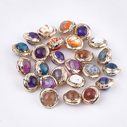 Natural Agate Beads, with Electroplate Polymer Clay, Faceted, Dyed, Planet, Mixed Color, 13~14x13~14x10~10.5mm, Hole: 0.8mm