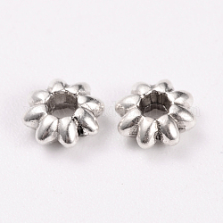 Fleur de séparateurs perles alliage de style tibétain, sans cadmium et sans plomb, argent antique, 5.5x2mm, Trou: 1.8mm