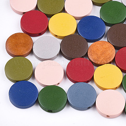 Perles de bois naturel peintes, plat rond, couleur mixte, 30x5~5.5mm, Trou: 2mm