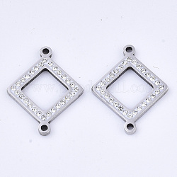 304 Stainless Steel Links connectors, with Rhinestone, Rhombus, Stainless Steel Color, Crystal, 24x19x2mm, Hole: 1.5mm