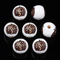 Perles en bois naturel imprimées sur le thème de l'automne, rond avec citrouille imprimé léopard, brun coco, 15.5x14.5mm, Trou: 4mm