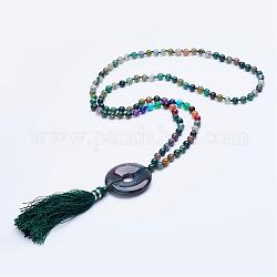 Natürliche Indien Achat Perlenketten, mit Quaste Anhänger, 30.7 Zoll ~ 32.3 Zoll (78 cm ~ 82 cm)