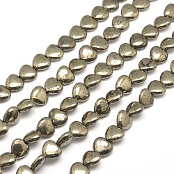 Heart Natural Pyrite Beads Strands, 12x12x6mm, Hole: 1mm, about 36pcs/strand, 15.7inch