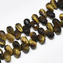 Natürlichen Tigerauge Perlen Stränge, oben gebohrte Perlen, facettiert, Träne, 9~9.5x6 mm, Bohrung: 0.8 mm, ca. 44 Stk. / Strang, 7.6 Zoll