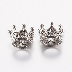 Perles en alliage de style tibétain, couronne, argent antique, 10.5x7mm, Trou: 6mm