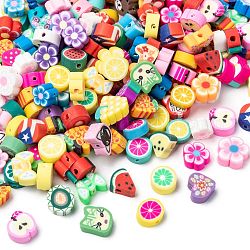 Handmade Polymer Clay Beads, Mixed Shapes, Mixed Color, 7~14x7~14x4~16mm, Hole: 2mm