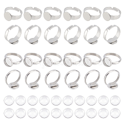 UNICRAFTALE 40 Sets Adjustable Stainless Steel Finger Rings Components Sets Round Pad Ring Base DIY Blank Dome Ring Tray and Glass Cabochons Finger Rings Making Kits, Inner Diameter 17mm, Tray: 10mm