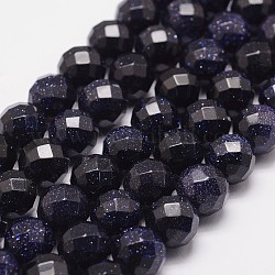 Synthetische blauen goldstone Perlen Stränge, gefärbt und erhitzt, facettiert (64 Facetten), Runde, 8 mm, Bohrung: 1.2 mm, 49 Stk. / Strang, 15.7 Zoll