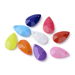 Opaque Acrylic Pendants, Faceted, teardrop, Mixed Color, 20x12x5mm, Hole: 2mm, about 850pcs/500g