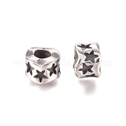 Perles européennes en 304 acier inoxydable, Perles avec un grand trou   , rondelle avec étoile, argent antique, 9x7mm, Trou: 4mm