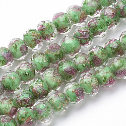 Handmade Gold Sand Lampwork Beads Strands, Inner Flower, Faceted Rondelle, Medium Aquamarine, 9~10x7~8mm, Hole: 1.5~2mm, about 60pcs/strand, 17.3 inch
