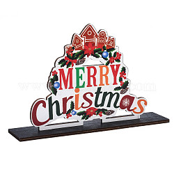 Dekorationen für tischplatten aus holz, Tischdekoration für Weihnachten, Thema Weihnachten, wort frohe weihnachten mit stechpalmenblatt, Mischfarbe, fertig: 200x45x128mm