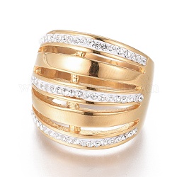 Revestimiento iónico (ip) 304 anillas de acero inoxidable, con rhinestone de arcilla polimérica, dorado, tamaño de 6~9, 16~19mm