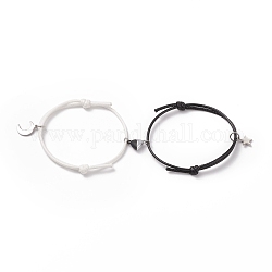 Magnetic Heart Match Couple Bracelets Set, 304 Stainless Steel Star & Moon Charms Bracelets for Best Friends Lovers, Black and White, Inner Diameter: 2-1/4 inch(5.7~5.85cm), 2Pc/set