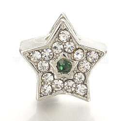 Perline europeo rhinestone  in lega, perline con foro grande, stella, smeraldo, 12x12.5x9.5~10mm, Foro: 5 mm