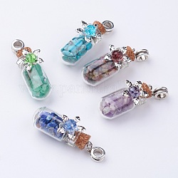Clear Glass Bottle Gemstone European Dangle Charms, with Glass Beads, 46mm, Hole: 5mm
