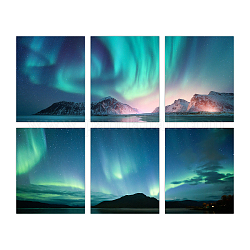 Chemical Fiber Oil Canvas Hanging Painting, Home Wall Decoration, Northern Lights Scenery, Marine Blue, 250x200mm, 6 style, 1pc/style, 6pcs/set
