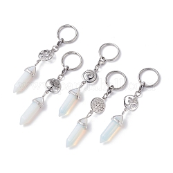Porte-clés opalite, avec anneaux de jonction en 304 acier inoxydable, fermoirs pince de homard, porte-clés, balle, 9 cm
