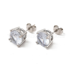 Clous d'oreilles en diamant avec oxyde de zirconium transparent, bijoux en laiton de placage de rack pour les femmes, sans cadmium et sans plomb, platine, 8x8mm, pin: 0.8 mm
