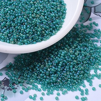 MIYUKI Round Rocailles Beads, Japanese Seed Beads, 11/0, (RR147FR) Matte Transparent Emerald AB, 2x1.3mm, Hole: 0.8mm, about 1111pcs/10g
