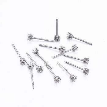 304 Stainless Steel Stud Earring Settings, Stainless Steel Color, 13.5x3mm, Tray: 2mm, Pin: 0.8mm